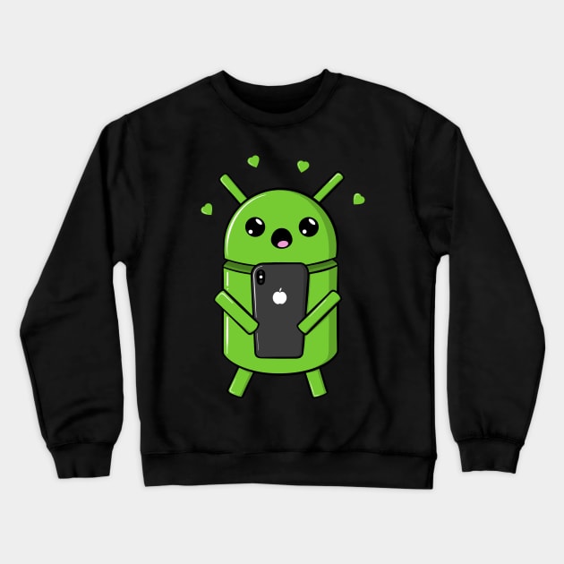 Android Robot In Love With Smartphone Crewneck Sweatshirt by superdupertees